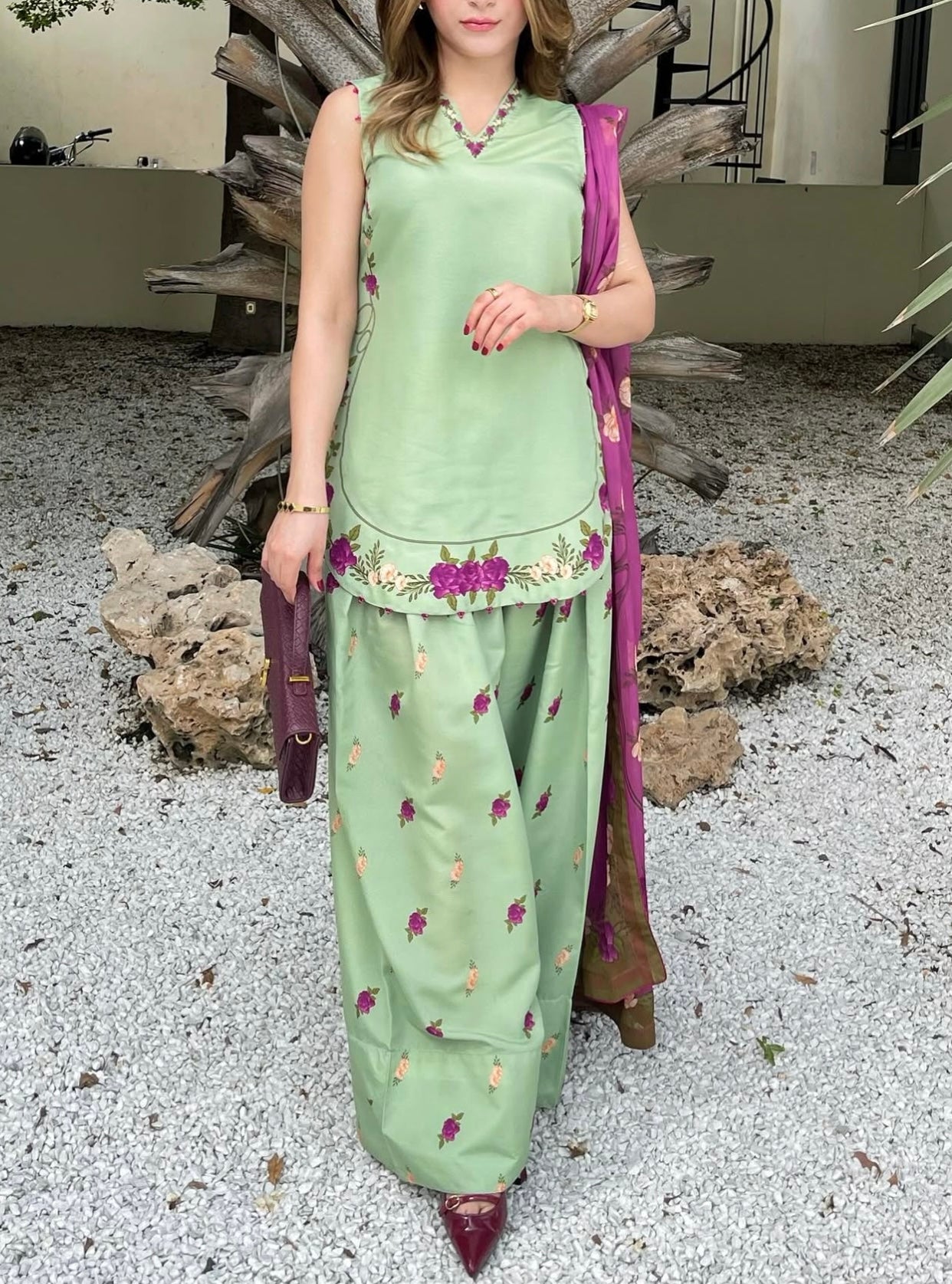 Celadon Petals- (Stitched)