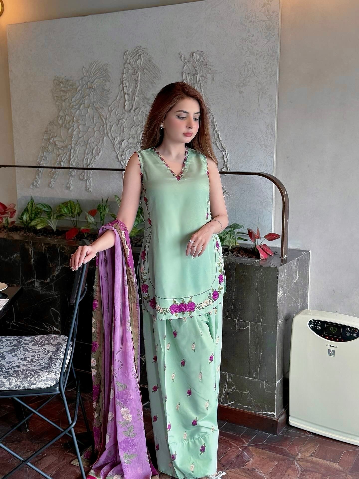 Celadon Petals- (Stitched)