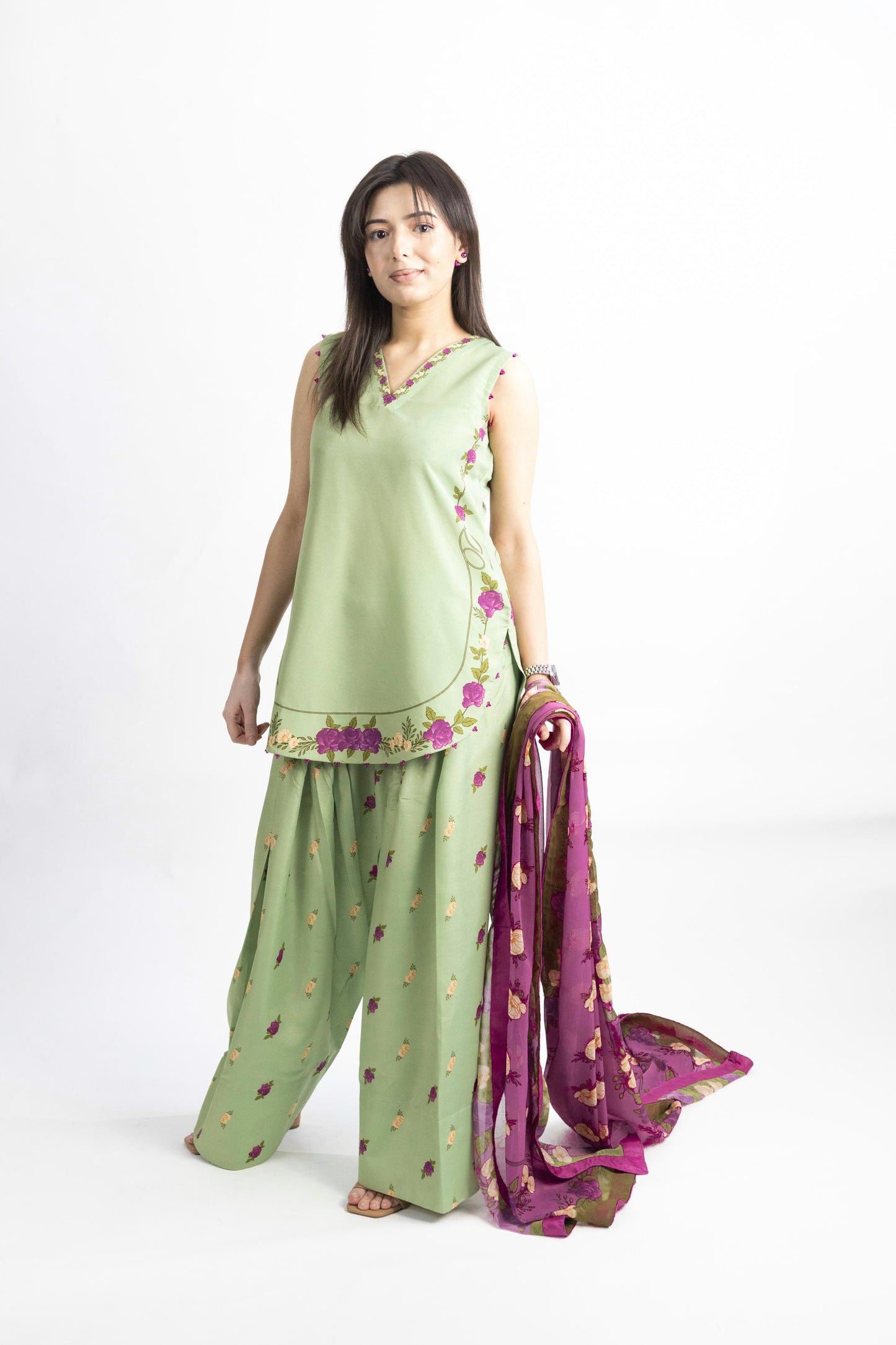 Celadon Petals- (Stitched)